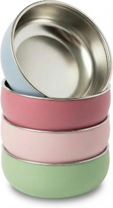 Picture of Non-Toxic Stainless Steel Child Bowl 5” with Non-Slip Silicone Shell, Multi-color, (Set of 4 bowls) Unbreakable, Mess Free Feeding for Babies, Toddlers, Kids, BPA free