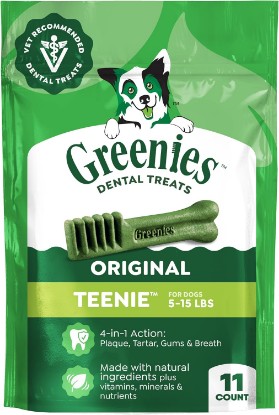 Picture of Greenies Teenie Original Natural Dental Dog Treats, Chicken, 11 Count | Vet-recommended, cleaner teeth after 28 days, cleans to gumline, for dogs 5-15 lbs, original chicken flavor