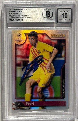 Picture of 2021-22 Topps Merlin UCL Signed Pedri #75 FC Barcelona Beckett Auto Grade 10 - Autographed Soccer Cards