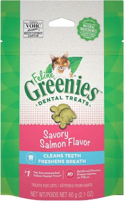 Picture of Greenies Feline Natural Dental Care Cat Treats Savory Salmon Flavor, 2.5 oz. Pouch