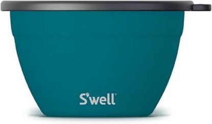 Picture of S'well Stainless Steel Salad Bowl Kit 64oz, Peacock Blue, Comes with 2oz Mini Canister and Removable Tray for Organization, Leakproof, Easy to Clean, Dishwasher Safe