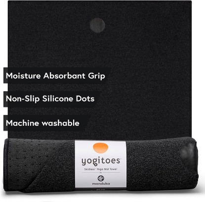 Picture of Yogitoes Manduka Yoga Towel for Mat Nonslip and Quick Dry for Hot Yoga with Rubber Bottom Grip Dots 72 Inch Long Onyx Thin and Lightweight (262023001)