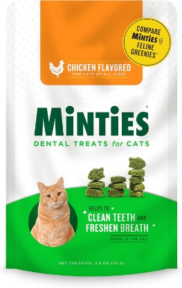 Picture of VetIQ Minties Dental Cat Treats Chicken Flavor 2.5 | Affordable dental treat alternative; crunchy texture controls tartar & freshens breath; no wheat, corn or soy