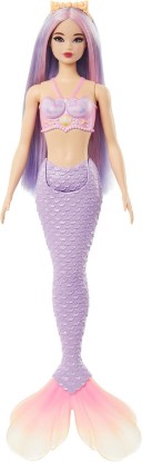 Picture of Barbie Mermaid Doll with Pink & Lilac Fantasy Hair & Headband Accessory, Toy with Shell-Inspired Bodice & Lavender Tail