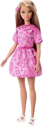 Picture of Barbie Fashionistas Style Doll #249 with Blonde Hair, Wearing Pink Paisley Skirt, Pink Paisley Shirt, White Platform Sandals