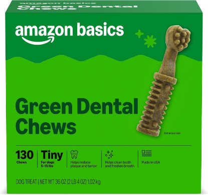 Picture of Amazon Basics Dental Dog Treats to Help Clean Teeth & Freshen Breath - Tiny (5-15 lbs), Unflavored (Previously Wag)