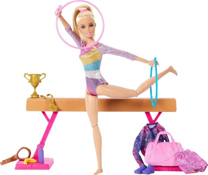 Picture of Barbie Gymnastics Doll & Accessories Playset | Blonde Fashion Doll, C-Clip for Flipping Action, Balance Beam, Warm-Up Suit & More