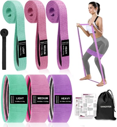 Picture of KANGFITER Long and Short 6 Fabric Resistance Bands Set with Door Anchor | Non-Slip Stretch Booty Bands for Working Out Women & Men, Loop Exercise Elastic Bands for Home Physical Therapy Yoga Pilates