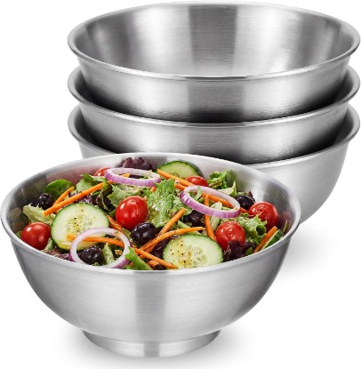 Picture of 4 Pcs 54 oz Double Wall Insulated Stainless Steel Salad & Soup Bowls, Food Grade 304 Stainless Steel, Large 8.6 Inch Lightweight Unbreakable Kitchen Prep & Serving Bowls, Dishwasher Safe
