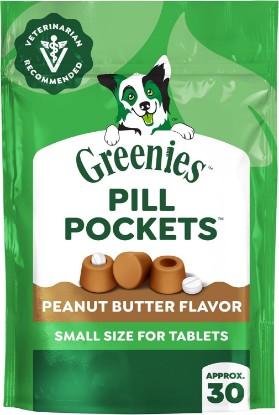 Picture of Greenies Pill Pockets Small Size Dog Treats, Peanut Butter, 3.2 oz | Vet-recommended, tablet size, masks medicine smell & taste, low calorie, stress- & mess-free, 3.2 oz. Pouch