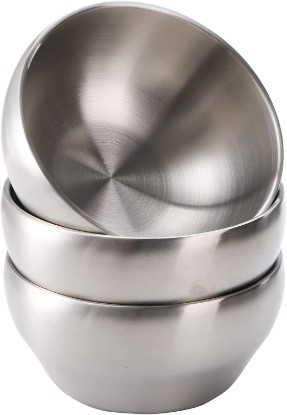 Picture of Youeon 3 Pack 28 Oz SUS304 Brushed Stainless Steel Bowls, Double Wall Insulated Bowls, Stainless Steel Soup Bowl for Cereal, Ice Cream, Noodle, 6 Inch Bowl Set for Serving, Dishwasher Safe
