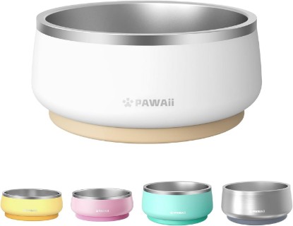 Picture of Pawaii Dog Bowl, 34 oz Stainless Steel Food and Water Bowl, ID Tag, 1 Pack | Double-Wall Design,Non-Slip Rubber Base,Dishwasher Safe,Smooth Open Design, Not a Slow Feeder,Easy-Rinse Interior