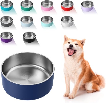Picture of WENBOKMIN Dog Bowl, Stainless Steel Food and Water Bowl, 40oz, Blue | Non Slip Quiet Bottom, Easy to Clean, Dishwasher Safe