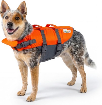 Picture of Outward Hound Granby Splash Dog Life Jacket, Life Vest, Orange, Medium | Max Buoyancy, Adjustable Fit, Head/Neck Support, Rescue Handle, Reflective, Swimming & Boating, Medium Dogs (21–27" Girth)