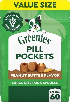 Picture of Greenies Pill Pockets Large Size Dog Treats, Peanut Butter, 15.8 oz | Vet-recommended, capsule size, low calorie, odor masking, stress- and mess-free medication experience