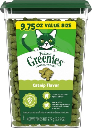 Picture of Greenies Feline Natural Dental Cat Treats, Catnip Flavor, 9.75 oz | #1 vet-recommended, clinically-proven oral care, cleans teeth and freshens breath, cleans to gumline, natural ingredients