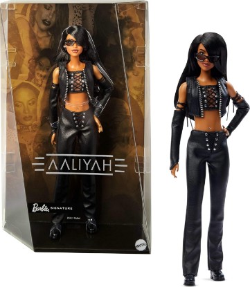 Picture of Barbie Signature Aaliyah 11.5" Collectible Doll in Black Faux Leather Outfit
