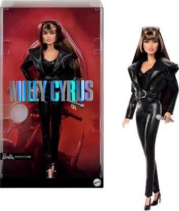 Picture of Barbie Signature Doll, Miley Cyrus Posable Collectible in Faux Leather Outfit with Hood and Heels | Faux Leather Outfit, Hood, Heels