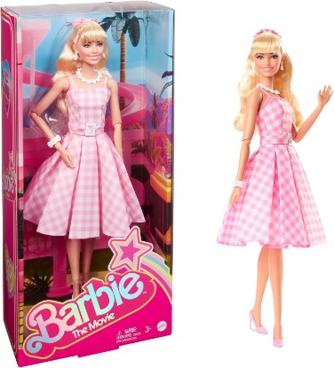 Picture of Barbie The Movie Doll, Margot Robbie as, Collectible Doll Wearing Pink and White Gingham Dress with Daisy Chain Necklace​​​​