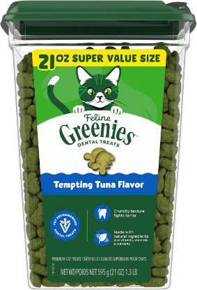 Picture of Greenies Feline Natural Dental Cat Treats, Tempting Tuna Flavor, 21 oz | #1 vet-recommended, cleans teeth and freshens breath, cleans to gumline, crunchy texture, natural ingredients
