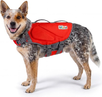Picture of Outward Hound Dawson Swim Dog Life Jacket, Life Vest, Red, Medium | High Buoyancy, Insulating, Adjustable Fit, Rescue Handle, Reflective, Swimming & Boating, Medium Dogs (21–27" Girth)