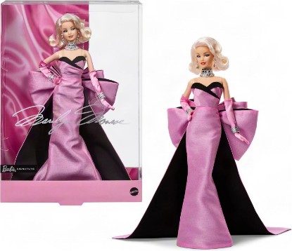Picture of Barbie Marilyn Monroe Signature Collectible Doll | Wearing Pink Dress Including Oversized Bow, Doll Sculpted to Likeness With Blonde Hair, Wearing Look from Film