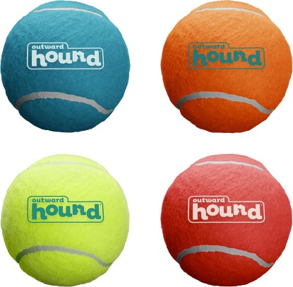 Picture of Outward Hound Squeaker Ballz Tennis Ball Dog Toy, Large, 3", 4-Pack | Squeaks & Bounces, Bright Colors, Interactive Fetch & Training, Indoor Outdoor, Moderate Chewers, Large Dogs (50 lbs & Over)