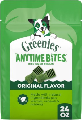 Picture of Greenies Anytime Bites Dog Treats, Original Flavor, 24 oz | Small-sized for frequent treating, only 13 calories per treat, supports dental health, easy to digest, natural ingredients