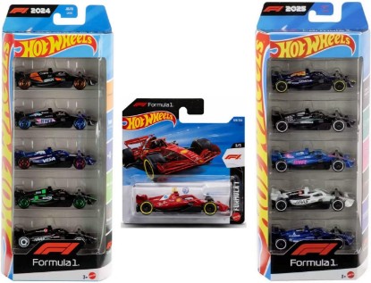 Picture of Hot Wheels Formula 1 Die-Cast Cars, Bundle of F1 2024 & 2025 Teams 5 Packs and Scuderia Ferrari HP Short Card, Ages 3+