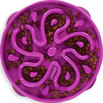 Picture of Outward Hound Fun Feeder Slo Bowl – Large 4‑Cup Capacity, Slow Feeding, Medium to Large Dogs, Non‑Slip, Purple, Flower Pattern