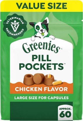 Picture of Greenies Pill Pockets Large Size Dog Treats, Chicken, 15.8 oz | Vet-recommended, Capsule size, real chicken flavor, low calorie, stress- and mess-free, natural ingredients, no fillers
