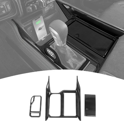 Picture of for RAM TRX Carbon Fiber Gear Shift Panel Trim Cover for Dodge RAM TRX 2018 up Black Carbon Fiber Interior Accessories 3pcs