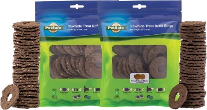 Picture of PetSafe Busy Buddy Dog Treat Rings Variety Pack, Large, Size C, 60 Count | Grain-Free Rawhide & Peanut Butter Flavored Treat Ring Refills, Resealable Bags Keep Rings Fresh, Tasty Distraction for Dogs
