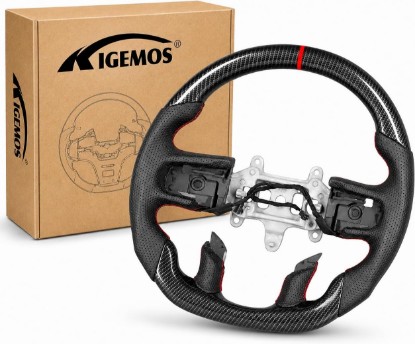 Picture of Hydro-Dip Carbon Fiber Steering Wheel for Ram 1500 TRX 2021–2024, D-Shaped Racing Style, Nappa Perforated Leather Grip, Compatible with Ram 1500 With Paddle Shifters With Heating