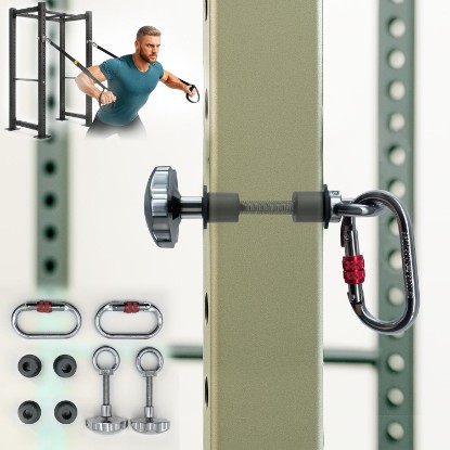 Picture of Squat Rack Attachments for Strength Training Equipment | Attachments for Power Cages & Squat Racks | Fits 2"x2" & 3"x3" Frames (1/2" & 1" Holes) | Ideal for Resistance Bands & TRX Training