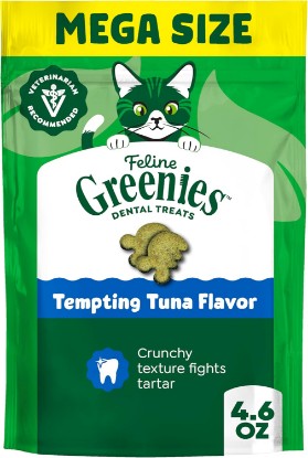Picture of Greenies Feline Natural Dental Cat Treats, Tempting Tuna Flavor, 4.6 oz | #1 vet-recommended, cleans teeth and freshens breath, cleans to gumline, crunchy texture, natural ingredients