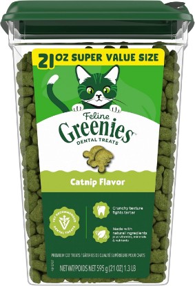 Picture of Greenies Feline Natural Dental Cat Treats, Catnip Flavor, 21 oz | #1 vet-recommended, clinically-proven oral care, cleans teeth and freshens breath, cleans to gumline, natural ingredients