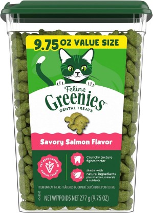 Picture of Greenies Feline Natural Crunchy Dental Cat Treats, Salmon Flavor, 9.75 oz