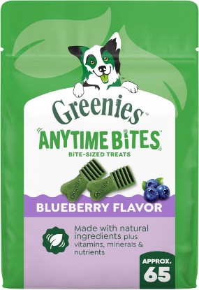 Picture of Greenies Anytime Bites Dog Treats, Blueberry Flavor, 10.3 oz | Only 13 calories per treat, easy to digest, natural ingredients plus vitamins & minerals, made in USA facilities