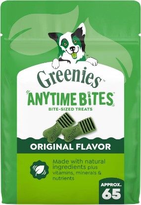 Picture of Greenies Anytime Bites Dog Treats, Original Flavor, 10.3 oz | Small-sized for frequent treating, only 13 calories per treat, supports dental health, easy to digest, natural ingredients