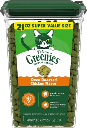 Picture of Greenies Feline Natural Dental Cat Treats, Roasted Chicken Flavor, 21 oz | #1 vet-recommended, clinically-proven oral care, cleans teeth and freshens breath, under 2 cal/treat, natural ingredients