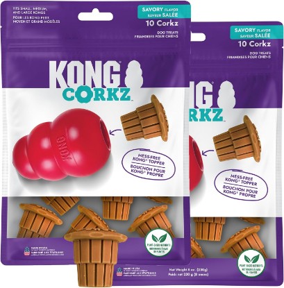 Picture of KONG Corkz Treat Toppers for Classic & Extreme Dog Toys – Long-Lasting Chew Enrichment, Mess-Free Treat Retention, Plant-Based Flavor, Helps Clean Teeth & Freshen Breath, Made in USA (1)