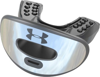 Picture of Under Armour Football Lip Guard - Mouthpiece with Strap, Full Mouth Protection for Braces - Silver