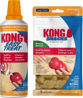 Picture of KONG Dog Treats Combo Pack - Includes Bacon/Cheese Snacks & Easy Treat Bacon/Cheese Spray - Toy Filler - for Training, Playtime & More - for Large Dogs