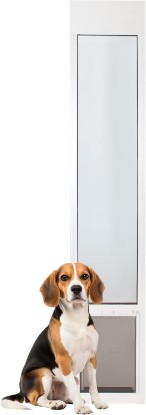 Picture of PetSafe Sliding Glass Pet Door, 1 Piece, Medium Dogs to 40 lb, White | Adjustable Height up to 96 Inches, No-Cut DIY Install into Existing Track, Magnetic Flap, Durable Aluminum Frame