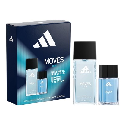 Picture of adidas Moves for Him Giftset,1 fl oz EDT + 2.5 fl oz Body Fragrance, Notes of Green Apple, Cedarwood, Musk, Men's Fragrance, Long Lasting, Sporty Fragrance, Travel Size