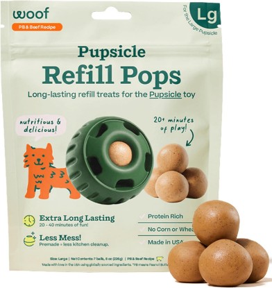 Picture of WOOF Pupsicle Peanut Butter & Beef Refill Pops Dog Treats, Large, 7 Count | For large Pupsicles, peanut butter & beef flavor, long-lasting treats, pre-made Pops, wholesome ingredients, shelf stable