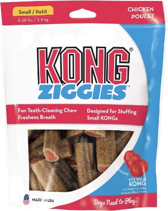 Picture of KONG Ziggies - Teeth Cleaning Dog Treats Classic Rubber Toys - Chicken Flavor for Small Dogs (7 Ounce)