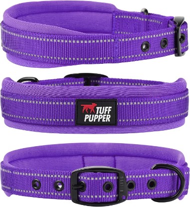 Picture of Tuff Pupper Ultra Comfort Padded Dog Collar | Thick Neoprene Padding | Ballistic Nylon Strap Dog Collar with Reflective Stitching | Durable Metal Buckle & Integrated ID Tag Holder | Waterproof Collars