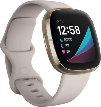 Picture of Fitbit Sense Health & Fitness Smartwatch W/GPS, Bluetooth Call/Text, Heart Rate SpO2, ECG, Skin Temperature & Stress Sensing (S & L Bands, 90 Day Premium Included) International Version (White/Gold)